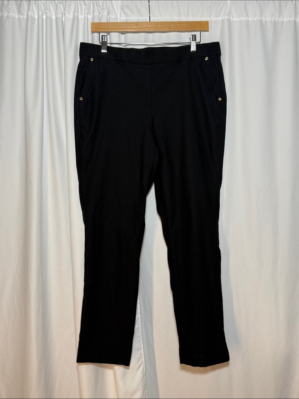 Anne Klein Black Straight-Leg Pull-On Pants